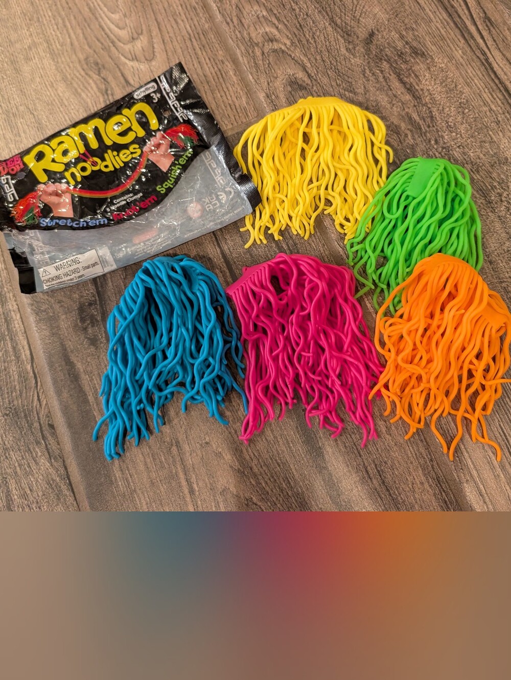 Schylling Ramen Stretchy Fidget Toy Pack – Yellow, Green, Blue, Pink, Orange